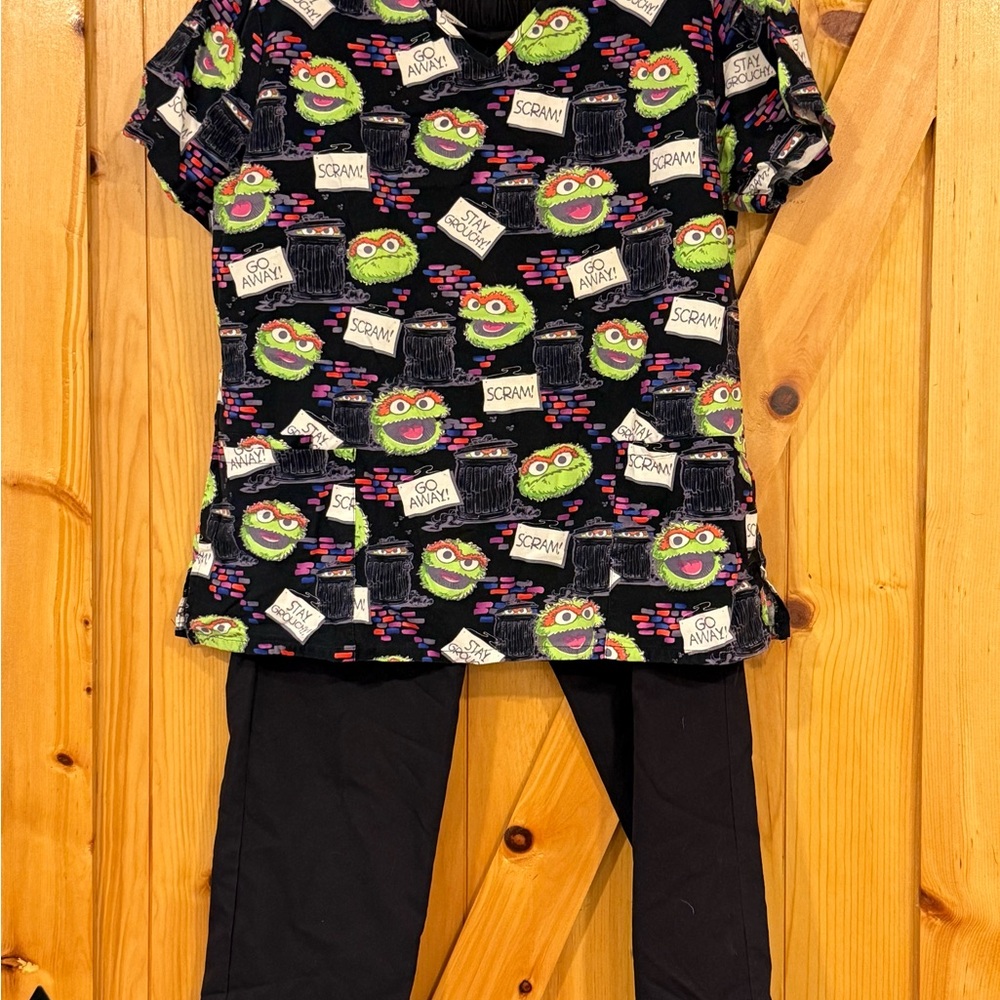 Black Sesame Street Character scrubs Top and Pants Set